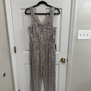 Express Sequin Silver Jumpsuit